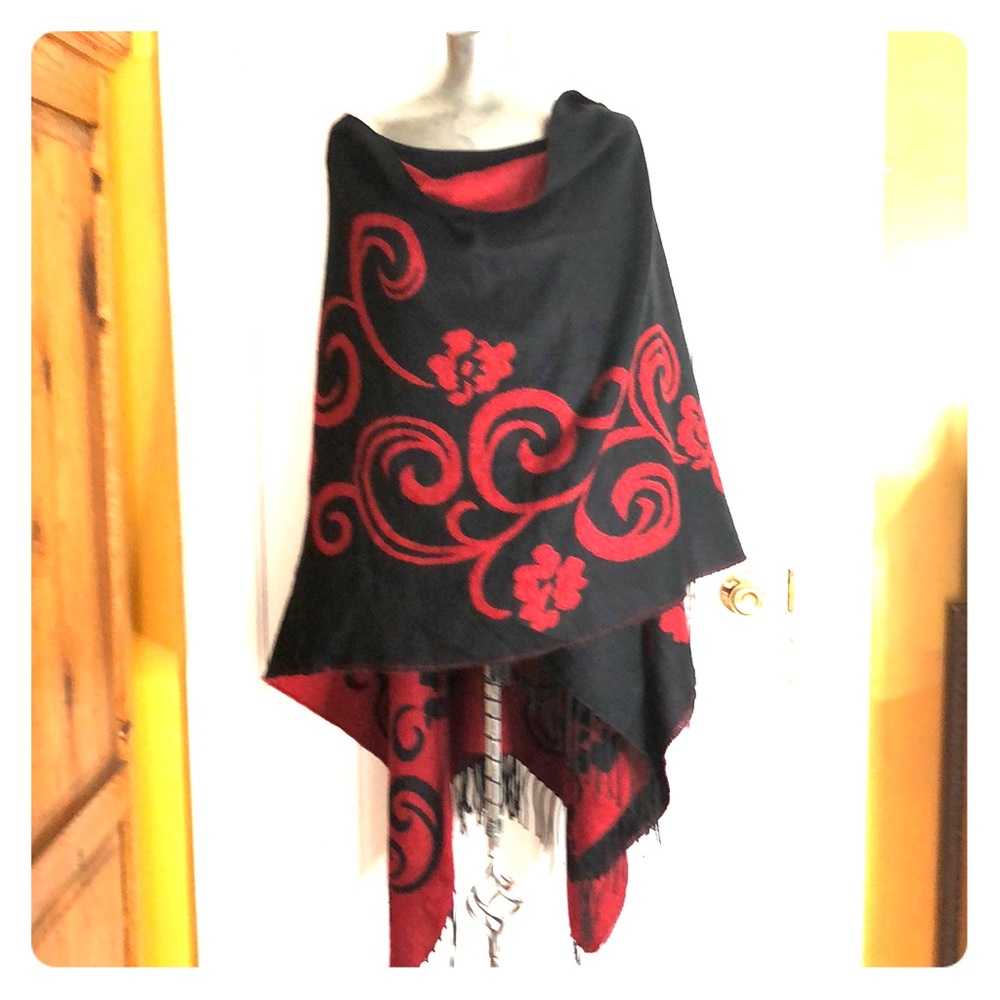 Light weight wrap in red and blue. One size.